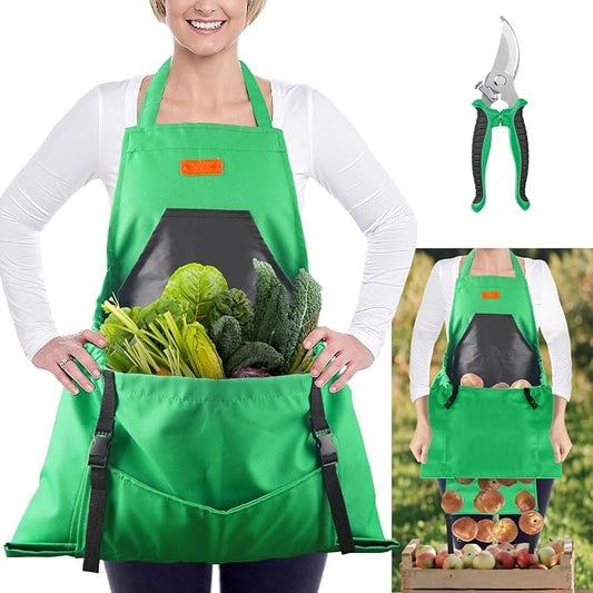 Gardening Apron,Harvest Apron with Multi-pocket for Men Women, Adjustable Cross-Back Straps, Garden Gifts for Mom,Dad