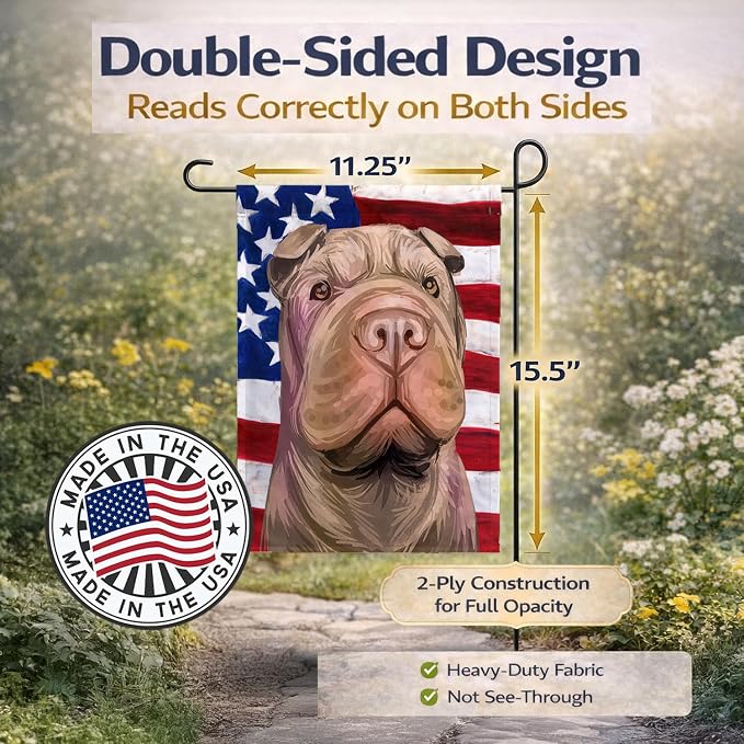 Caroline's Treasures CK6702GF Shar Pei Dog American Flag Garden Flag Mailbox Flag Decorative Yard Flag Banner Outside Patio Artwork Yard Flower Beds, Garden Size, Multicolor