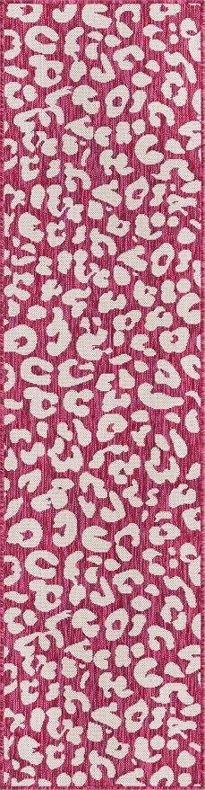 Unique Loom Outdoor Safari Collection Area Rug - Leopard (2' x 7' 10" Runner, Magenta/ Ivory)