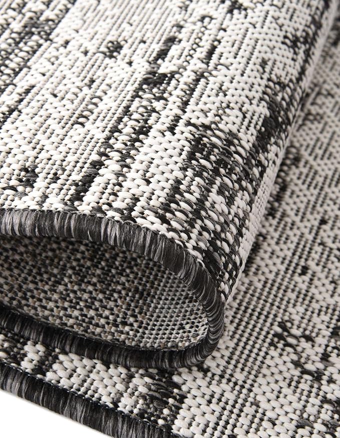 Unique Loom Outdoor Modern Collection Area Rug - Cartago (2' x 6' 1" Runner, Charcoal/ Ivory)