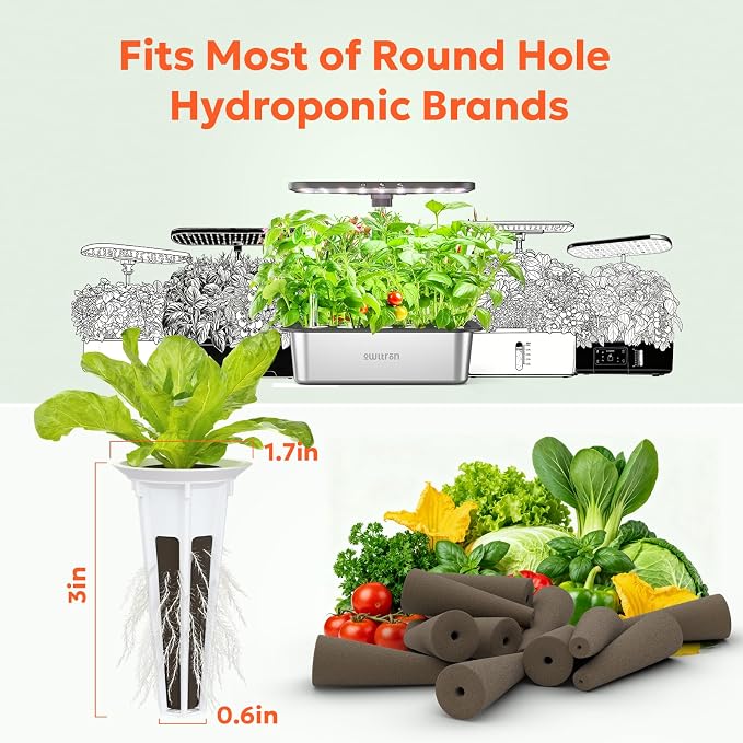 owltron 50 Pcs Hydroponic Seed Pods Kits, Grow Anything Kit Pod for Indoor Herb Garden with 12 Sponges, 2 A&B Nutrient Plant Food, 12 Baskets, 12 Stickers, 12 Germination Domes（Round)