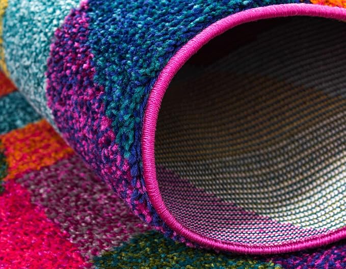 Unique Loom Estrella Collection Geometric, Abstract, Colorful, Modern, Eclectic Area Rug (2' 7 x 10' 0 Runner, Multi/Pink)