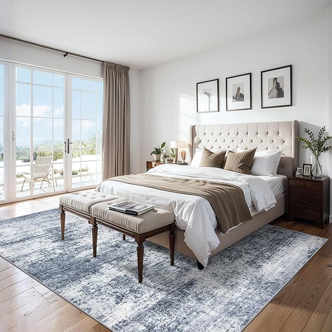 PLHXFR 6x9 Area Rug Living Room: Abstract Washable Carpet Grey Blue | For Bedroom Dining Room Farmhouse Nursery Home,Machine washable,Non Slip,Large Soft Neutral,Stain Resistant, Indoor Floor