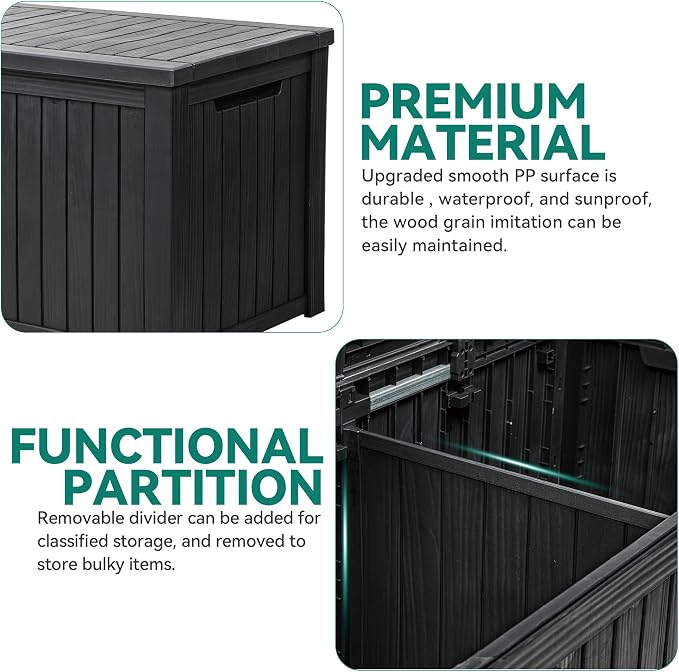YITAHOME 220 Gallon XL Deck Box Large Outdoor Storage w/Divider for Patio Furniture,Outdoor Cushions, Garden Tools, Sports Equipment and Pool Supplies, Waterproof, Resin, Lockable, Black