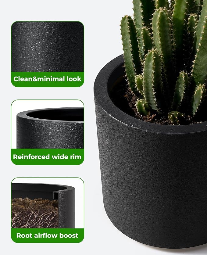 homenote Flower Pots 13.2/10.5/8.5 Inch,Large Plant Pots Indoor with Drainage,Plastic Pots for Plants,Garden Pots for Outdoor,Large Planters for Indoor Plants,Big Plastic Planter,Black(3 Pcs)