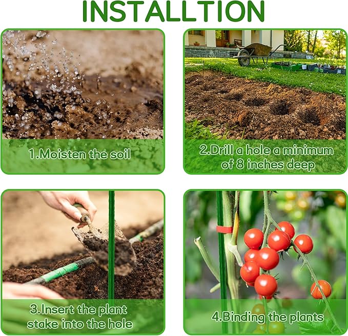 Garden Stakes 36 Inches Sturdy Green Plant Sticks 25 Pack, Metal Tomato Stakes Support, Yard Plant Support Cage for Potted Plants, Tomatoes, Trees, Cucumber, Fences, Beans (36 inch)