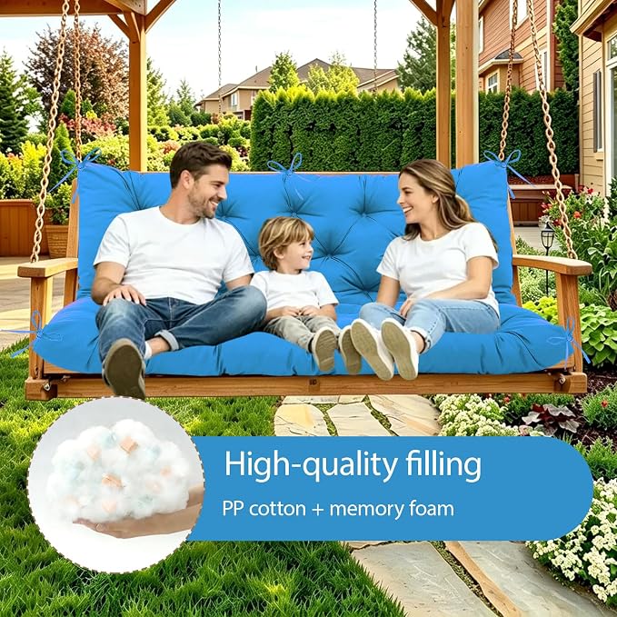 Porch Swing Cushion Waterproof Thicken 5" Peacock Blue 2-3 Seat 70 ×40" Replacement Swing Cushions with Backrest and Ties for Patio Backyard Porch Garden