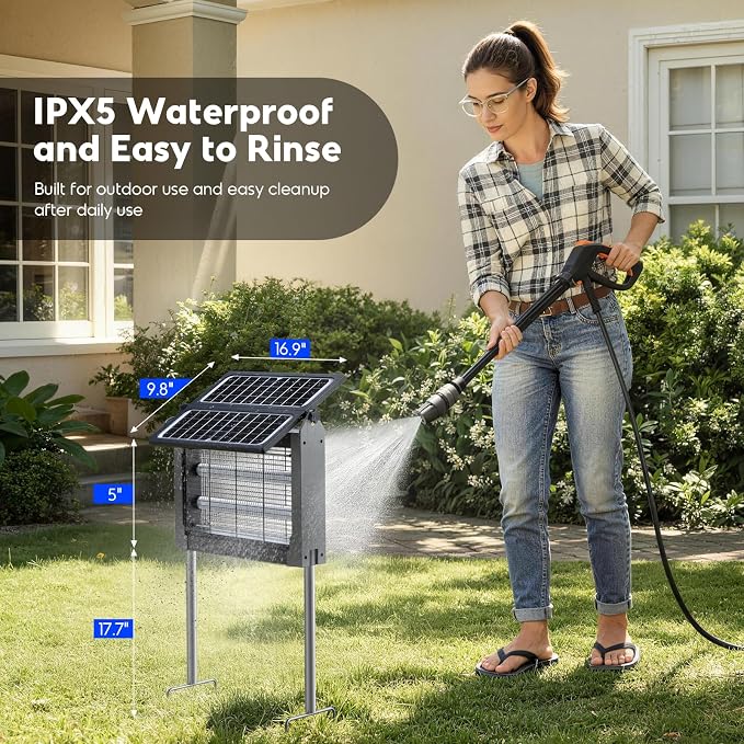Solar Bug Zapper Outdoor, 4500V Electric Mosquito Zapper with Dual Solar Panels & USB Charging, Auto On/Off Mosquito Killer, IPX5 Waterproof Fly Trap for Backyard Patio Garden Camping, 1/2 Acre