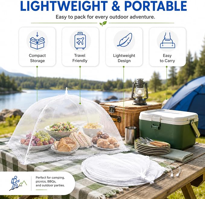 Simply Genius Pop-Up Mesh Food Covers for Outdoors - 6 Pack Extra Large 39" x 24", White, Collapsible & Reusable - Buffet Food Covers & Bug-Net Tent for Picnic, Party & Camping