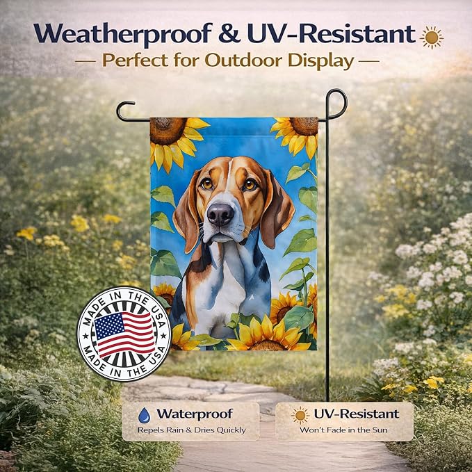 Caroline's Treasures DAC6009GF American Foxhound in Sunflowers Garden Flag Mailbox Flag Decorative Yard Flag Banner Outside Patio Artwork Yard Flower Beds, Garden Size, Multicolor