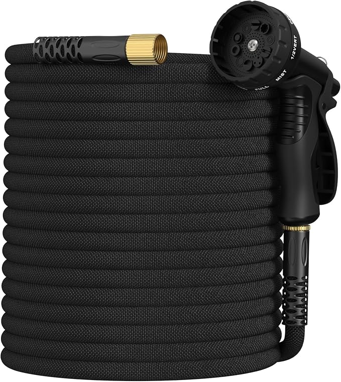 Garden Hose 75ft, Non-Expandable Lightweight & Flexible Water Hose, with 10-Pattern Spray Nozzle, Super Fabric, Leak-Proof 3/4" Solid Brass Alloy Connector Fittings, Durable