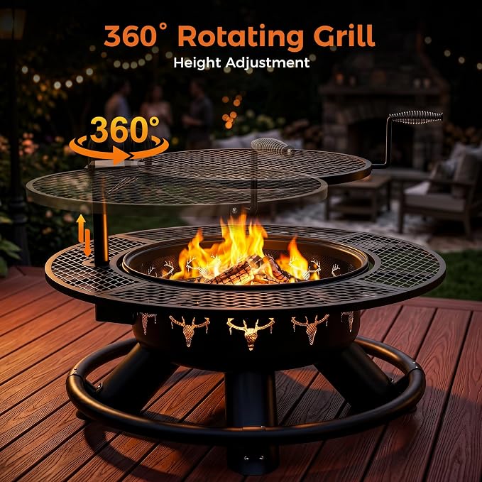 BALI OUTDOORS Fire Pit with Poker, Outdoor Fire Pit Extra Large, Wood Burning Firepits for Outside with Grill, 47 inch