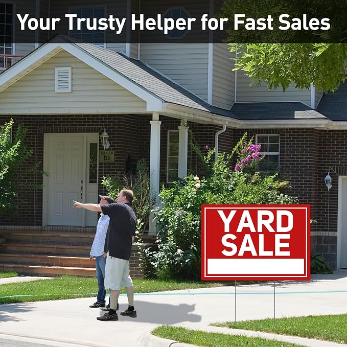 6 Pcs Yard Sale Signs with Stakes, 2-Pack Large Yard Sale Signs 17" x 12" and 4-Pack Arrow Sale Signs 17" x 6", Double-Sided Waterproof Yard Signs for Yard Sale Kit and Supplies