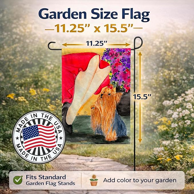 Caroline's Treasures SS8522GF Lady with her Yorkie Garden Flag Mailbox Flag Decorative Yard Flag Banner Outside Patio Artwork Yard Flower Beds, Garden Size, Multicolor