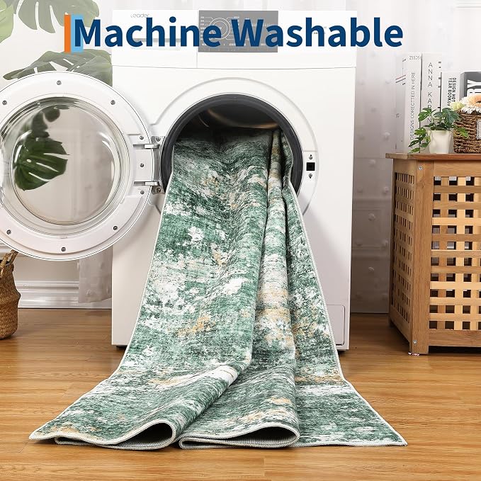 ROYHOME Abstract Rugs Green 5x7 | Non Slip Non Shedding Low Pile Stain Resistant Rug for Entryway Kitchen Bedroom