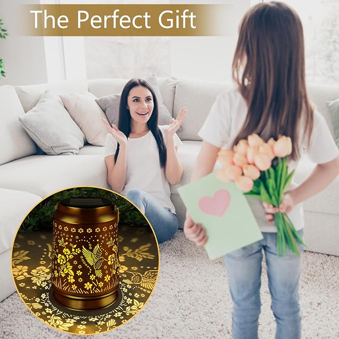 KY&BOSAM Retro Led Hummingbird Solar Lanterns Outdoor Waterproof | Metal Openwork Hanging Solar Lights Gifts for Women Mom Grandma Birthday Outside for Yard Patio Backyard Porch Garden Decor