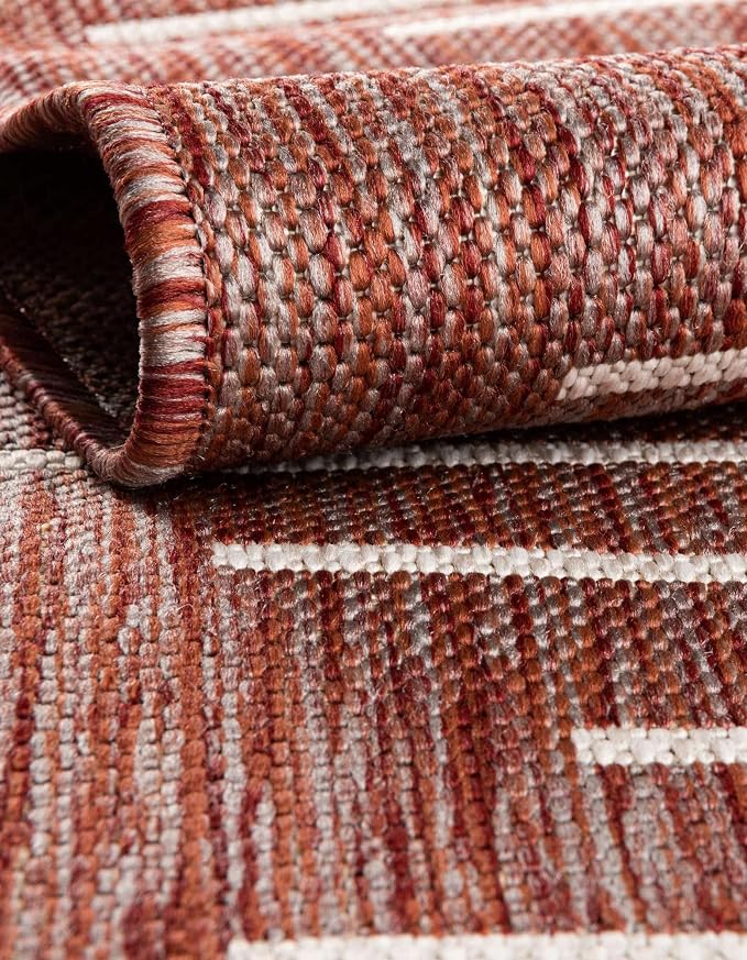 Unique Loom Outdoor Modern Collection Area Rug - Tambor (13' Round Rust Red/Ivory)