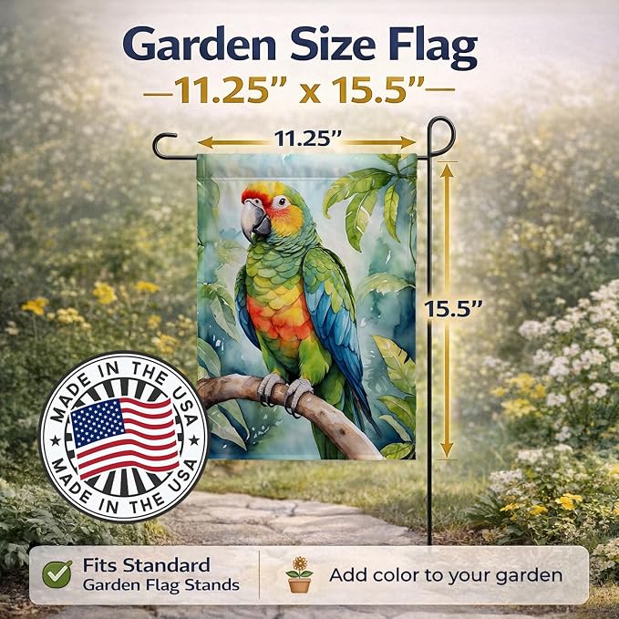 Caroline's Treasures Amazon Parrot Garden Flag Mailbox Flag Decorative Yard Flag Banner Outside Patio Artwork Yard Flower Beds, Garden Size, Multicolor