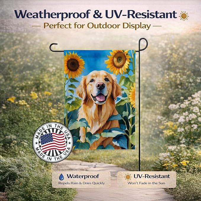 Caroline's Treasures DAC6088GF Golden Retriever in Sunflowers Garden Flag Mailbox Flag Decorative Yard Flag Banner Outside Patio Artwork Yard Flower Beds, Garden Size, Multicolor
