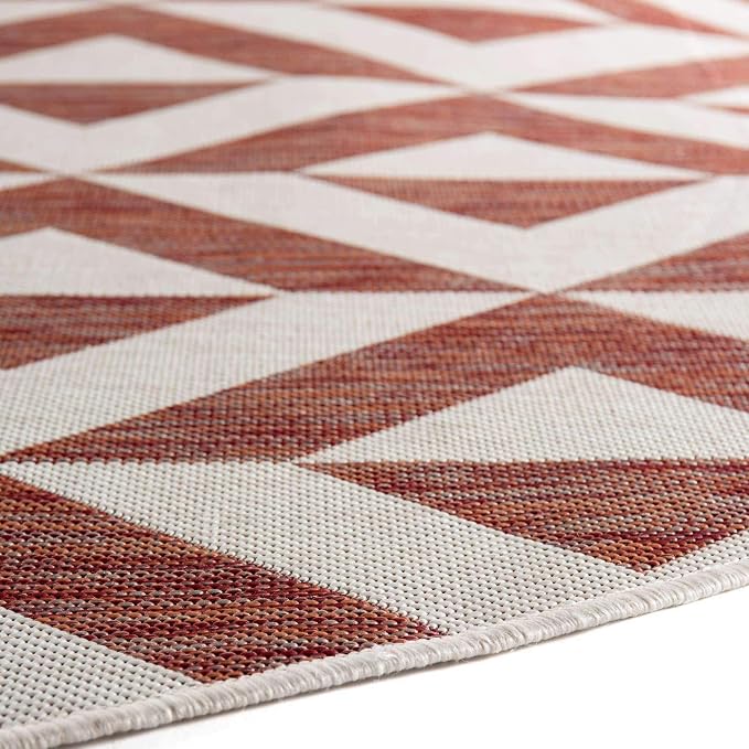 Unique Loom Outdoor Collection Area Rug - Napa (4' 1" Round, Rust Red/ Ivory)