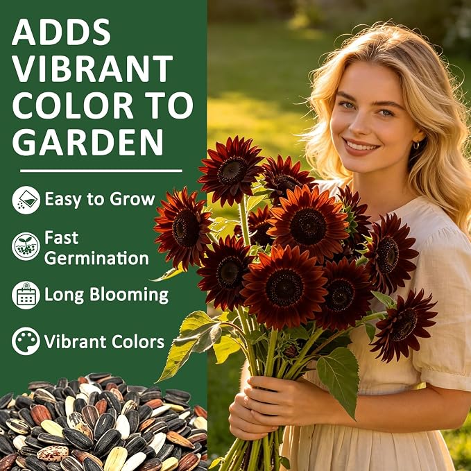 600+ Sunflower Seeds for Planting – Chocolate Cherry Sunflower Seeds, Deep Red Blooms Ornamental Variety, Open Pollinated, Easy to Grow Flower Seeds for Garden, Outdoor Planting & Landscaping 0.7 Oz