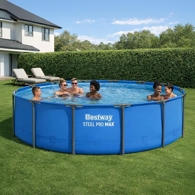 Bestway Steel Pro MAX 14’ x 42 Above Ground Swimming Pool, Pool Only, Blue | Round Durable Metal Frame Pool, Outdoor Backyard Water Activity - Includes Puncture-Resistant Liner, No-Tool Setup