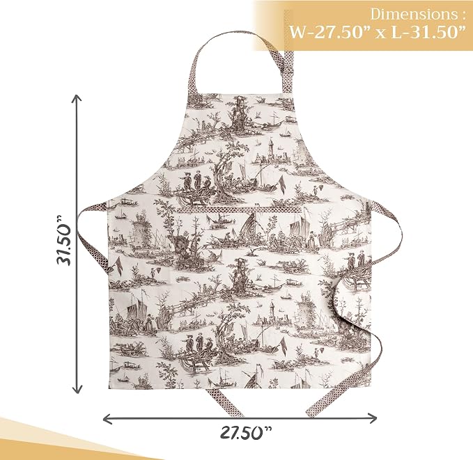 Maison d' Hermine Aprons for women with Pocket 100% Cotton (27.50"x31.50") | Adjustable Neck Strap & long ties Apron Men Chef Wedding Cooking Gardening Server Maid