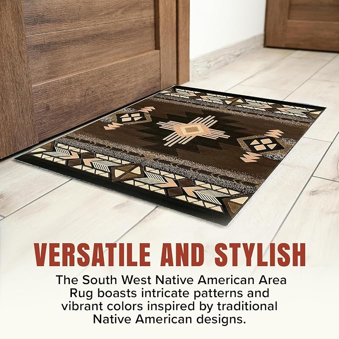 YHSF Southwest Native American Area Rug – Thick, Soft, Durable & Easy to Maintenance Tribal Design Boho Rug– Ideal for Bedroom, Living Room & Hallway - Chocolate, 2 Feet x 7 Feet