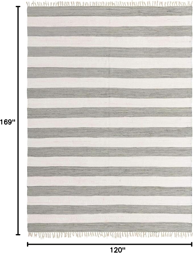 Unique Loom Chindi Rag Collection Area Rug - Striped (10'x 14' 1" Rectangle, Gray/ Ivory)
