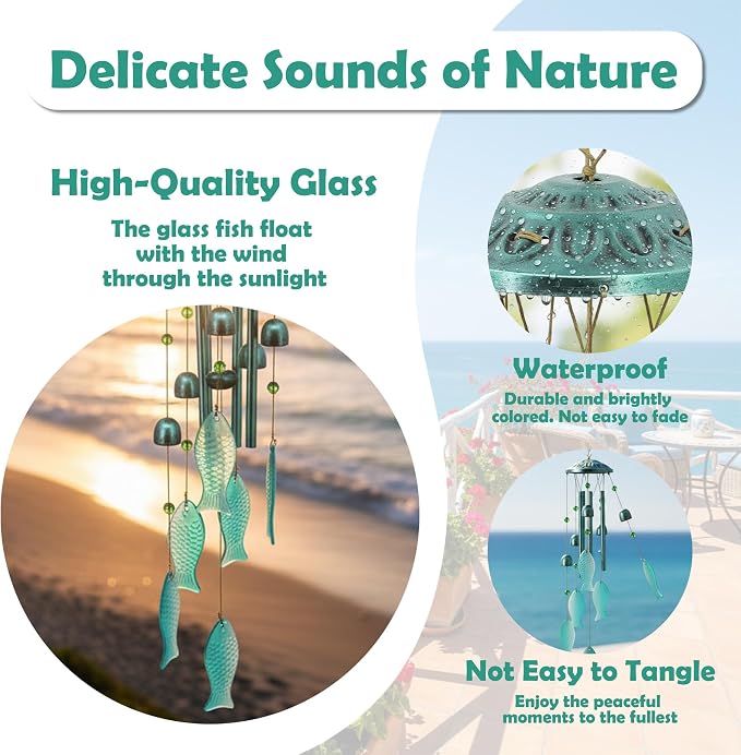 Sea Turtle Glass Windchimes Unique Metal Wind Chimes for Outside Pendant | Sea Turtle Ornament Memorial Windchimes Outdoors, Outdoor Metal Wind Chimes, Home Gifts for Women, Patio Porch Garden Decor