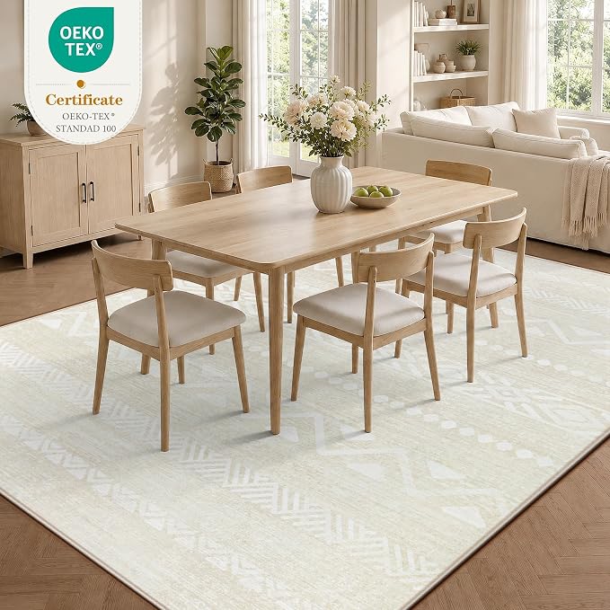Zomfy Washable Rug 6x9 Area Rugs for Living Room(Beige, 6'x9') | Geometric Boho Modern Rugs Neutral Non Slip Soft Carpet Low Pile No Shedding Print Rug for Bedroom Dining Room Home Office
