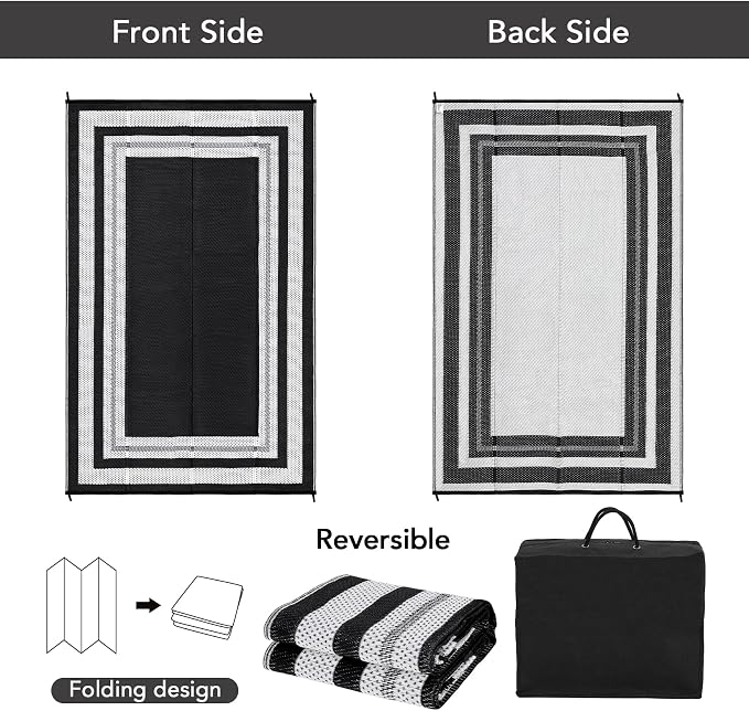Garvee Outdoor Plastic Straw Rug 10x14 Patio Rug Waterproof Reversible Mat Lightweight Carpet Easy Clean Foldable Large Camping Rugs for Backyard Porch RV Beach Balcony Deck Picnic Panel White