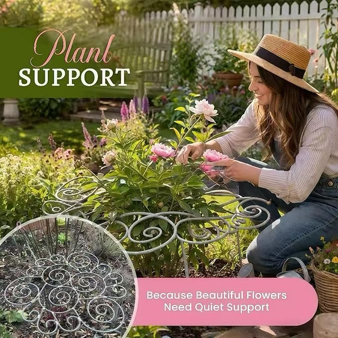 Spiral Metal Plant Support Ring, Heavy Duty Peony Cage, Rustproof Garden Support for Flowers, with 196in Velcro Plant Ties 1pc