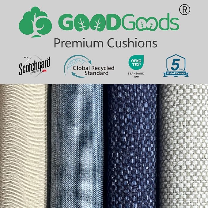 Goodgoods 25 x 25 Outdoor Patio Deep Seat Cushions 2-Pack, 1000+ Hours Fade-Resistant & Water-Resistant Outdoor Furniture Chair Cushions with 35D High-Resilience Foam for Sofa Chair, Light Gray