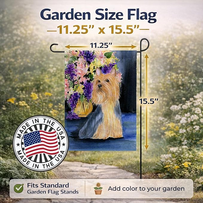 Caroline's Treasures SS8293GF Silky Terrier Garden Flag Mailbox Flag Decorative Yard Flag Banner Outside Patio Artwork Yard Flower Beds, Garden Size, Multicolor