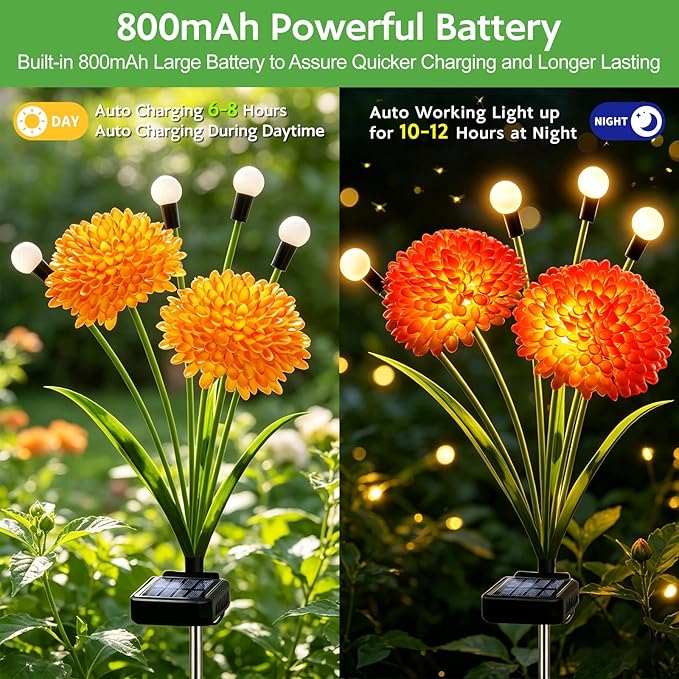 Solar Firefly Lights Outdoor Waterproof, 8 Pack Solar Flowers Swaying Lights with Flowers, Flower Light Garden Decor for Outside Yard Patio Halloween Christmas, Gifts for Women Grandma