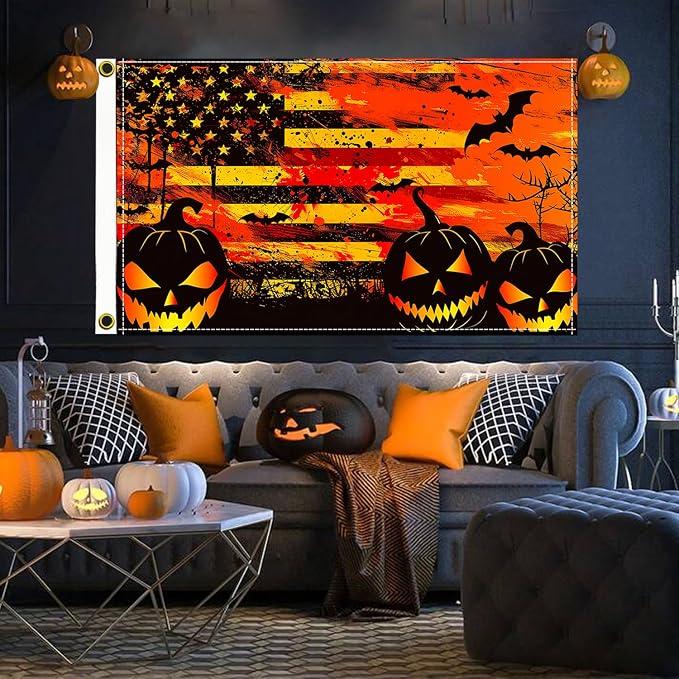 Halloween Garden Flag Trick or Treat - 5 x 3 Ft Double Sided 2 Brass Grommets, Pumpkin Lantern Bat Holiday Colorful Halloween Yard Flag Outdoor Decorative Flag