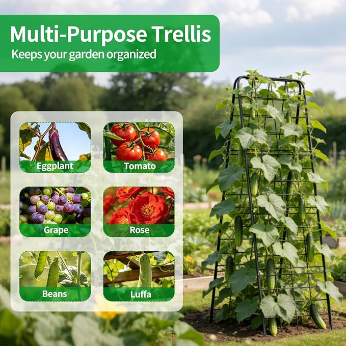 Heavy Duty Trellis for Climbing Plants, 59"x19.68" Adjustable Height Steel Cucumber Trellis, Powder Coated Metal Garden Trellis for Raised Beds,Tomatoes, Cucumbers & Outdoor Vines