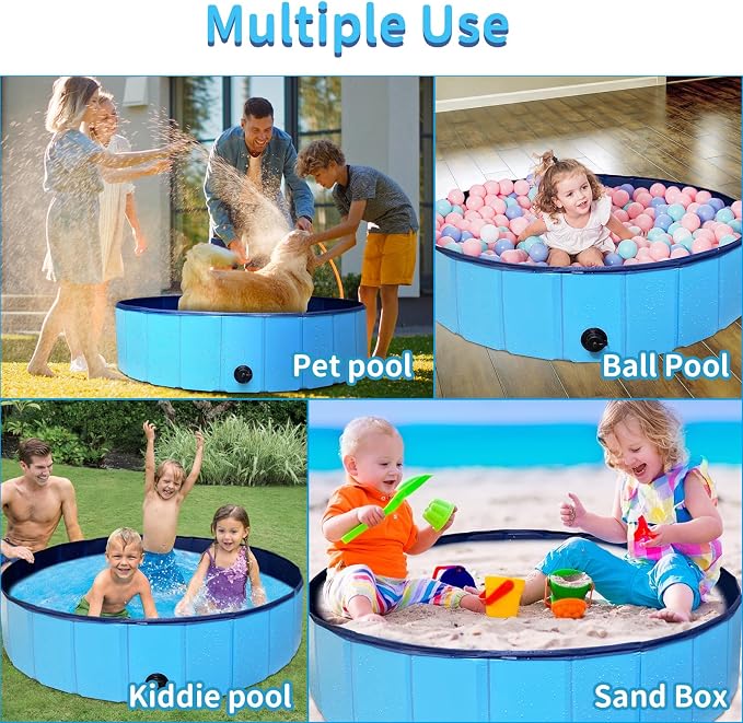 Foldable Dog Pet Bath Pool,Hard Plastic Collapsible Pet Bath Tub & Wading Pool or Dogs and Cats for Indoor/Outdoor Use,Grey 47x12 Inches