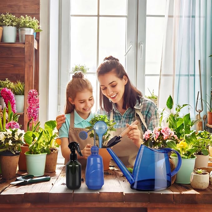 Indoor Plant Watering Can Set, 13 Pcs Garden Set with 47 oz Long Spout Can, Spray Mister, Squeeze Bottle, 6 Self Watering Globes, Gardening Tools & Pruning Scissors for Plants(Blue)