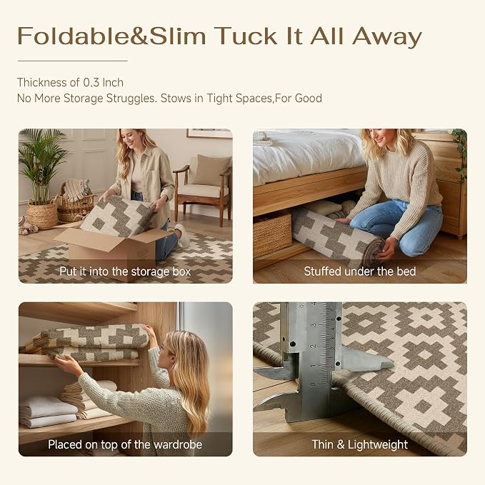 Brown 6x9 Washable Area Rug Living Room Non Slip Large Carpet | Soft, Low Pile, Easy Clean, Modern Rugs for Bedroom, Office, Nursery, Dining Room, Kids Room