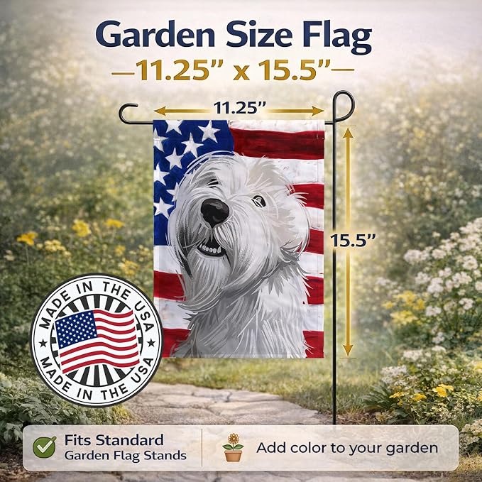 Caroline's Treasures CK6697GF Sealyham Terrier American Flag Garden Flag Mailbox Flag Decorative Yard Flag Banner Outside Patio Artwork Yard Flower Beds, Garden Size, Multicolor