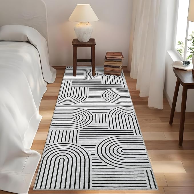 ROYHOME Modern 2x6 Hallway Runner Rug Non Slip Soft Kitchen Rug Blackwhite | Abstract Washable Mat, Rainbow Geometric Runners Rugs for Bedroom, Long Rugs for Entryway Arch Pattern Bathroom Laundry Dorm