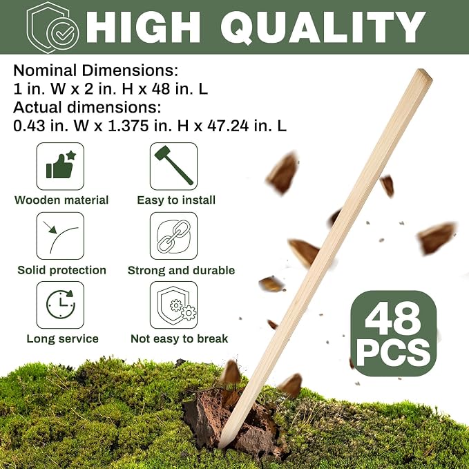 Colingmill 20 Pieces Wooden Garden Stakes 48 Inch Grade and Survey Stakes Wooden Garden and Sign Posts for Plant Support Silt Fence Yard Farm Survey Boundaries Baselines