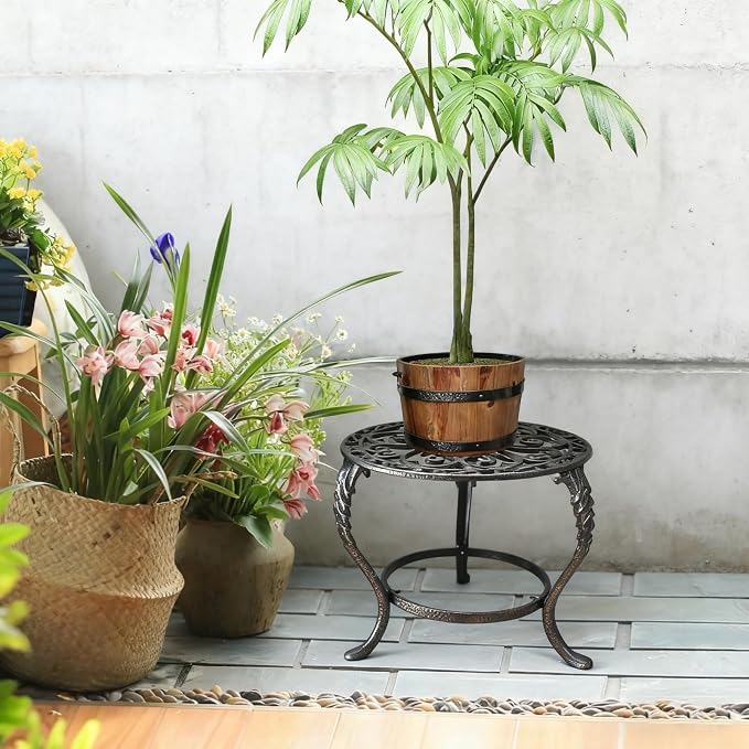Notakia Plant Stand Indoor Outdoor Clearance Heavy Duty Cast Iron Plant Table for Patio & Garden, Tall Vintage Decorative Metal Plant Rack, Wrought Iron Flower Pot Holder for Home Garden Porch Yard