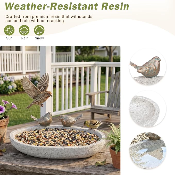 MUMTOP Bird Baths for Outdoors, Outdoor Garden Bird Bath Resin Birdbath Bowl with Vintage Bird Ornament for Outside Yard Table Decor