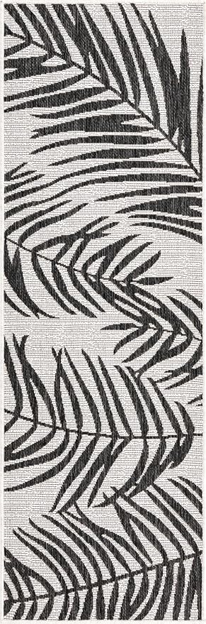 Unique Loom Outdoor Botanical Collection Area Rug - Palm (2' x 6' 1" Runner, Charcoal Ivory/ Gray)