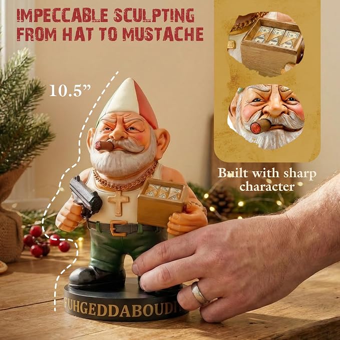 Vito CorleGnome' - 11’’ Funny Gnome Decorations/Ornaments/Figurines for Home/Yard/Patio/Garden/Indoor Statues - Italian Decor - Grandmother Mom Non Solar