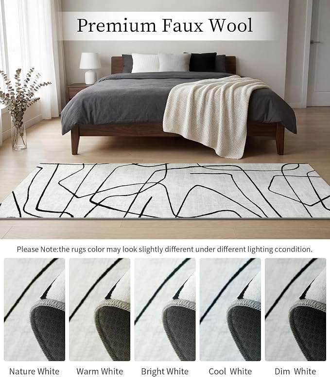 2x6 Washable Modern Black White Kitchen Runner Rug | Ultra-Thin Low Pile, Non-Slip TPE Backing, Soft Stain Resistant, Machine Washable, for Bedroom Livingroom High Traffic