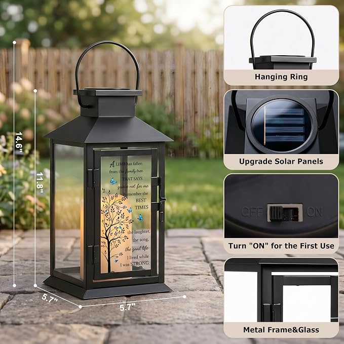 Solar Memorial Lantern Outdoor Waterproof, Sympathy Gifts for Loss of Loved One Mom Dad, Remembrance Grief Condolences Gift for Loss, in Memory of Loved One Gifts